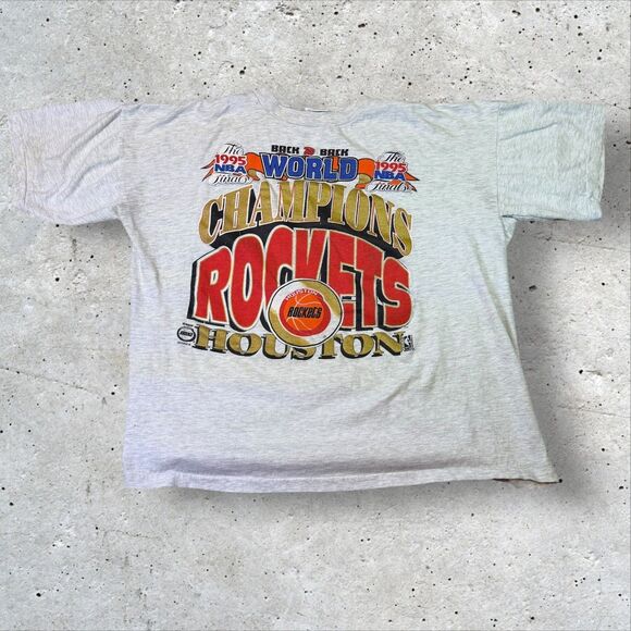 Vtg 1995 Houston Rockets NBA Finals Champions T-Shirt Blue Wave XL Back to Back - Picture 1 of 13